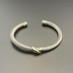 David Yurman Sterling Silver & 18k Yellow Gold X Cuff Bangle Bracelet